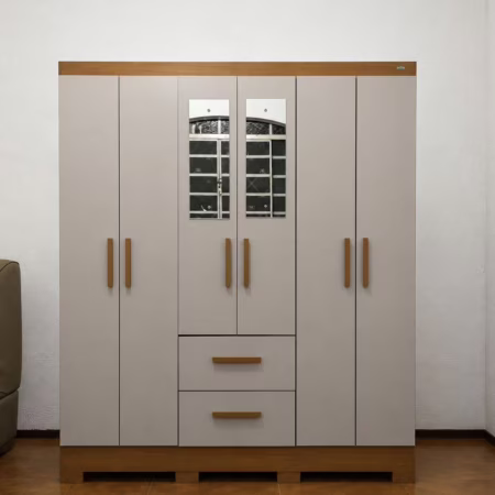 Guarda-roupa Casal 6 Portas 2 Gavetas Com Espelho