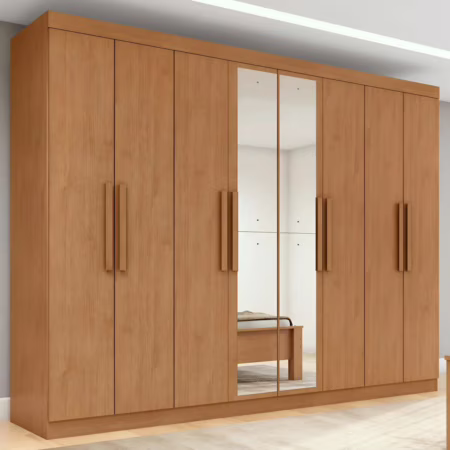 🚨 Guarda-Roupa Casal Móveis Lopas Easy Slim 8 Portas Espelho Marrom Moderno