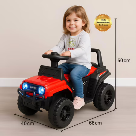 Jipe Elétrico Infantil 6V Kidino Carro Elétrico Infantil Off-Road Menino e Menina 1 à 4 anos, Seguro e Potente