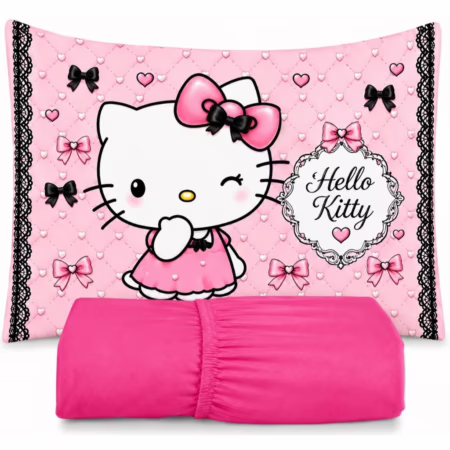 Jogo de Lençol Solteiro 2 pçs Estampa Hello Kitty 400 fios Micropercal