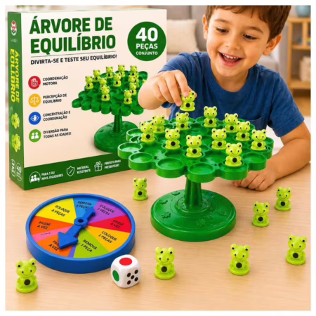 Jogo Equilíbrio de Sapos 40 Peças com Roleta Brinquedo Educativo Infantil Coordenação Motora