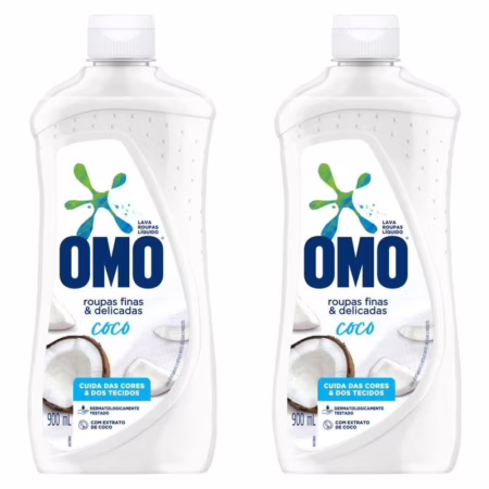 Kit 2 LavaRoupas Omo Líquido Roupas Finas e Delicadas Coco 900ml
