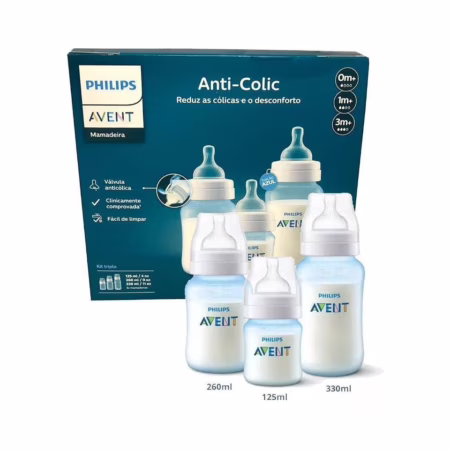 Kit 3 Mamadeiras Philips Avent Anti-Colic 125ml + 260ml + 330ml