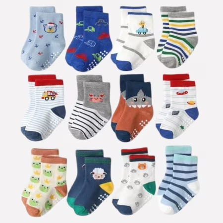 Kit 6 Pares de Meias Masculino para Recém Nascidos e Bebê Menino c/ Antiderrapante