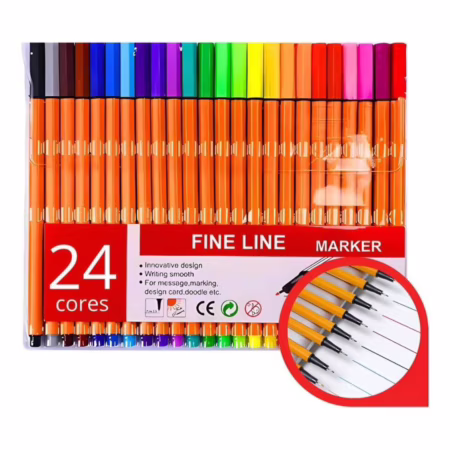 Kit Canetas Fine Line 0.4 mm 24 Cores Ponta Fina e Corpo Colorido