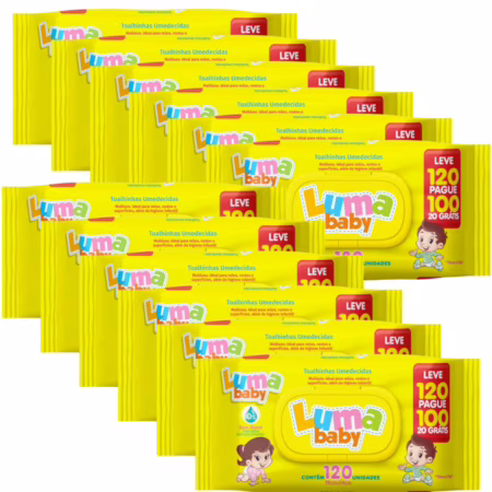 Kit com 12 Toalha Umedecida Luma Baby - 12 pacotes com 120 unidades
