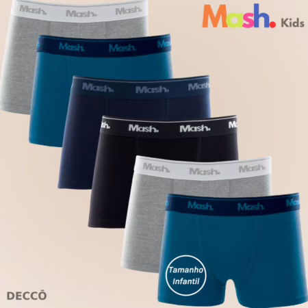 Kit Com 6 Cuecas Boxer Mash Infantil (Tam. P ao GG)