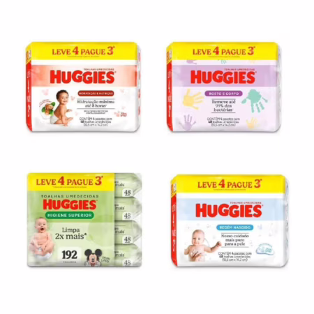 Kit Lenço Umedecido Huggies 192 Unidades - 4 Pacotes com 48 Unidades