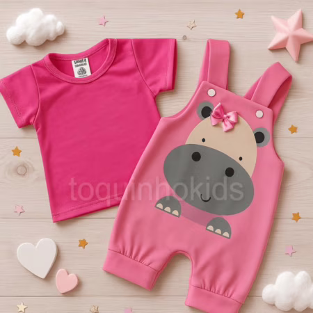 Kit Macacão Curto + Camiseta para Bebê
