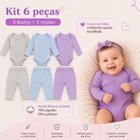 🛍️ Kit Mijão e Body Manga Longa 6 Peças