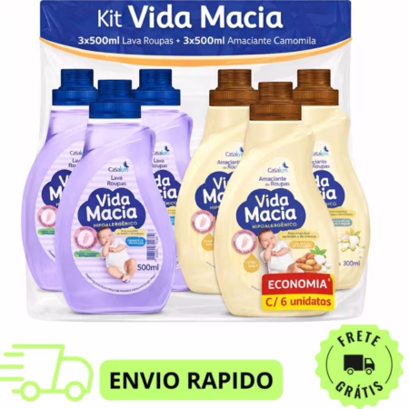 Kit Roupas Bebê 500ml (3 Lava + 3 Amaciante)