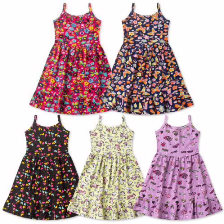 kit Sortido 5 Vestidos Estampados Infantil Tamanho 1 ao 14