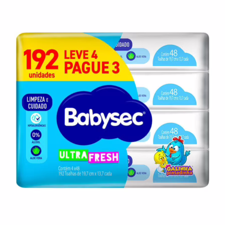 Kit Toalhas Umedecidas Babysec Ultrasec Fresh 192 Un