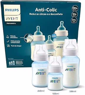 Kit Triplo Mamadeira AntiColic Philips Avent 125ml + 260ml + 330ml Azul