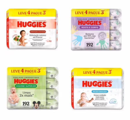 Lenço Umedecido Huggies 192 unidades (4 pacotes com 48 unidades cada)