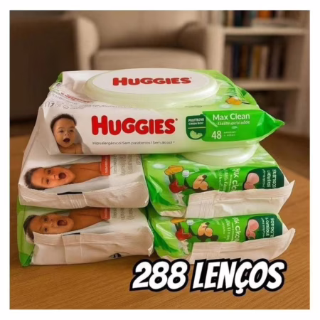 Lenços Umedecidos Huggies 288 lenços (6 pacotes com 48 unidades cada)😍