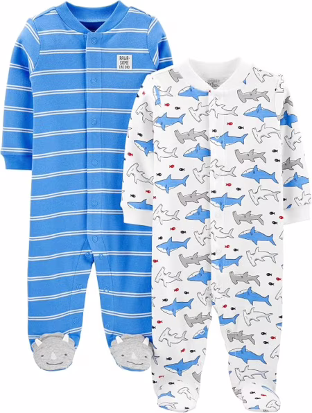 🫧 Macacão de dormir para bebês Pacote com 2, algodão com pés de pressão para dormir e brincar Simple Joys by Carter'sMeninos tam 3-6m