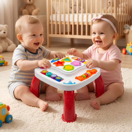 Mesinha Didática Infantil Educativa Sensorial Bebê Mesa Divertida Atividades Interativas Encaixar - 2 Opções de cores
