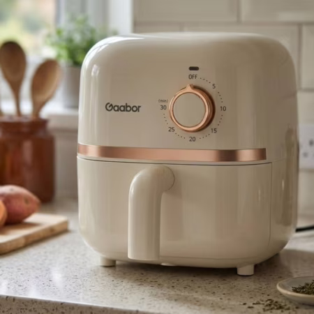 💛 Mini Air Fryer Gaabor Fritadeira Elétrica S/ Óleo 1,4l 900w Off-white E Rose Gold 127v