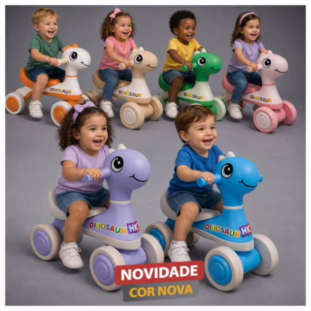 Motoca Infantil De Equilíbrio C/ Luz E Som Dino - HK Brinquedos