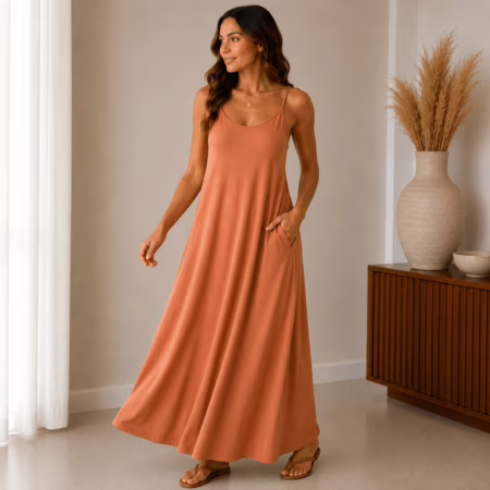OLHA ISSO 🔥 Vestido Longo Alcinha de Viscolycra Feminino Com Bolsos Casual Confortável Soltinho Estiloso