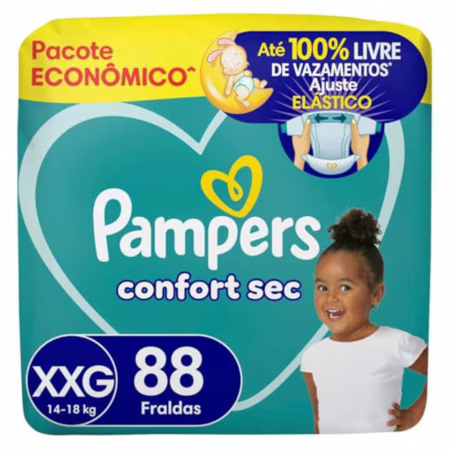 Pampers Confort Sec Fralda Descartável com cintura elástica Tamanho XXG, 88 Unidades