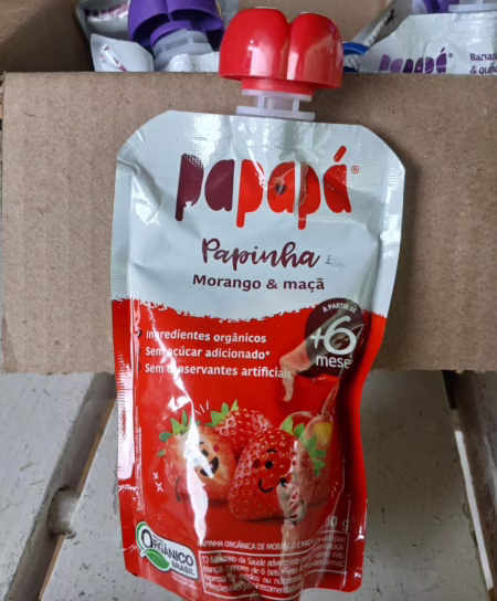 Papapá, Papinha Orgânica de Frutas, Sabor Morango e Maçã, 100g, Sem Açúcar Adicionado, Ingredientes Naturais
