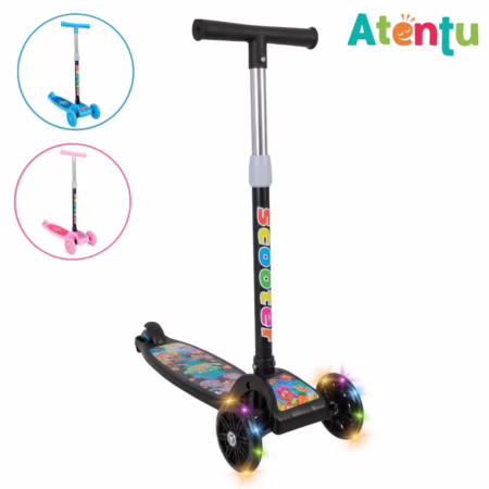 Patinete Infantil 3 rodas Com Led Ajustável Scooter Dobrável - Menino e Menina