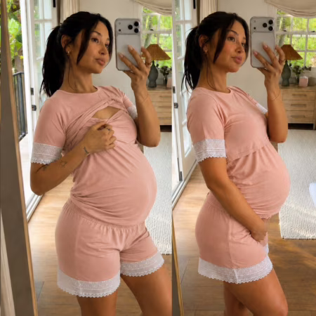 🛍️ Pijama Feminino Amamentação Curto Para Gestantes Pós Parto Verão com Renda Ultra Confort