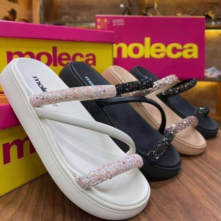 Sandalia Papete Moleca Feminina Tiras Strass Macia Original