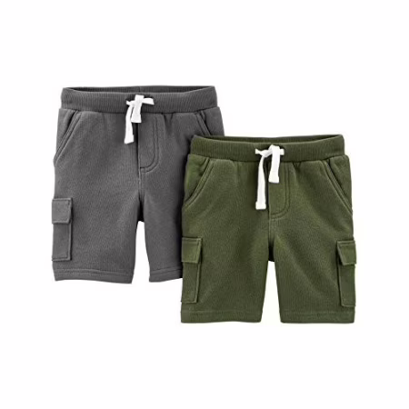 🛍️Simple Joys by Carter's Shorts cargo de malha para meninos, pacote com 2, Verde-oliva/cinza, 12 Meses