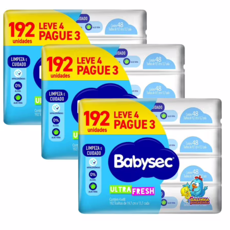 ➡️ Toalha Umedecida Babysec Ultrafresh Galinha Pintadinha 576 Unidades 3 pacotes com 192 Unidades