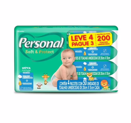 Toalha Umedecida Personal Soft & Protect 200 Unidades