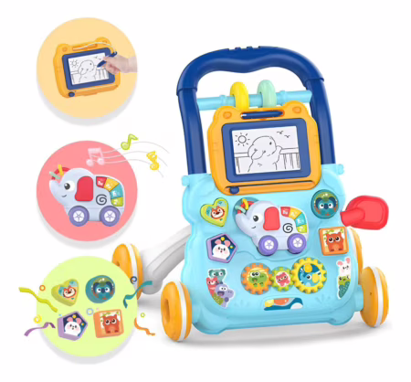 Andador Empurrador Didático Infantil Educativo Musical, Azul - Yuupi