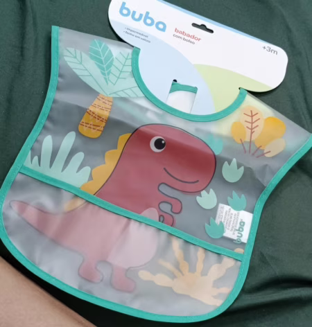 Babador Com Bolso Dino Colorido Buba