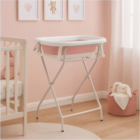 Banheira Para Bebê Dobrável 3 em 1 Com Suporte e Assento 45L Rosa Pipdip