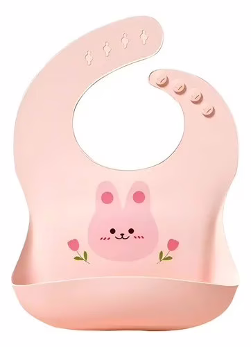 Bebê Babador De Silicone Gumy Com Pega Migalhas Cor Rosa Coelho E Flor Tamanho Cm