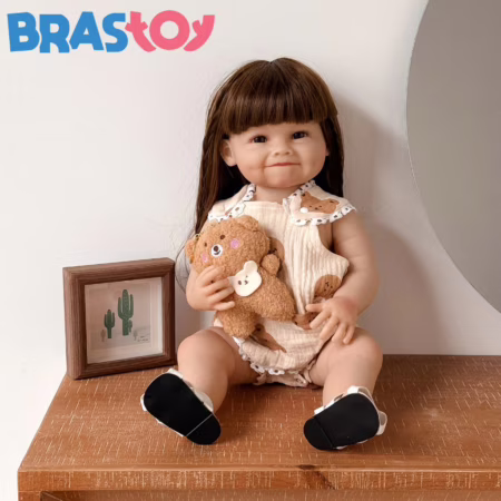 Bebê Reborn Silicone Menina 48cm Boneca Sorria Pode dar Banho Brastoy