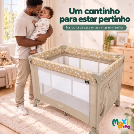 🛍Berço Portátil Infantil Cercado Desmontável Lune Maxi Baby - BEGE
