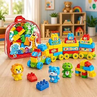 Blocos de Montar Infantil 72 Peças com Mochila Organizadora, Brinquedo Educativo de Encaixe, Kit Colorido para Construção, Coordenação Motora, Criatividade, Aprendizado e Diversão