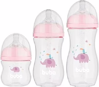 Buba, Kit 3 Mamadeiras Easy Flow Elefante Rosa 120/270/330ml