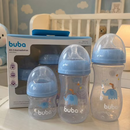 Buba, Kit 3 Mamadeiras Easy Flow Nuvem Azul 120/270/330ml