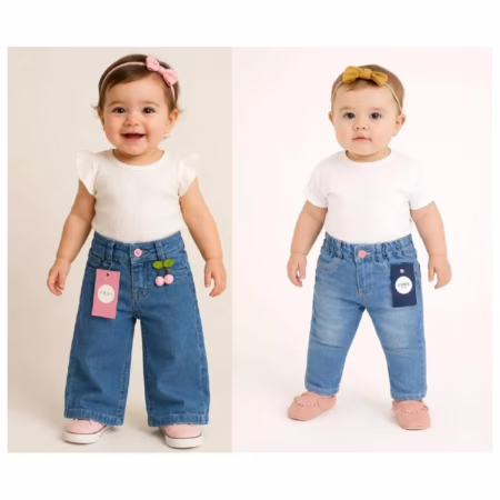 Calça Jeans Bebê (Tam. 0 a 9M) Opções de cores • A
