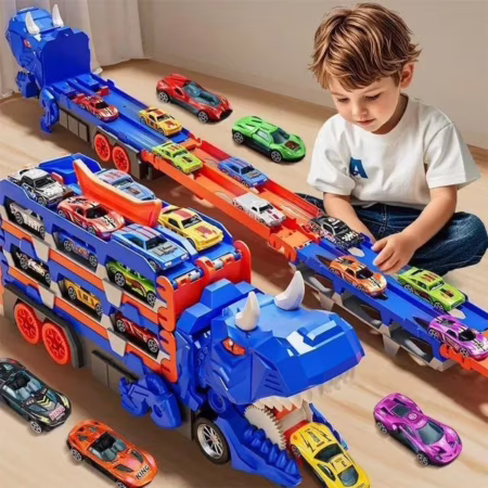 🚨 Caminhão Dinossauro Engolidor De Carrinhos Kit 6 Carrinhos Azul