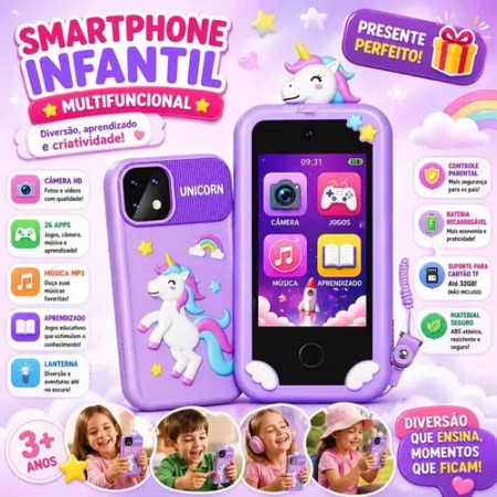 Celular Infantil Câmera Digital Criança Com Jogos Música Fotos Vídeo Hd Telefone Brinquedo Educativo
