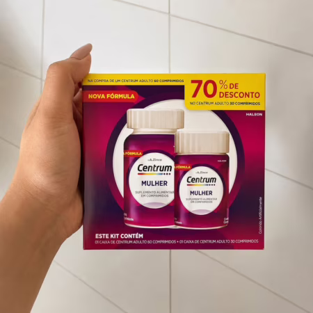 Centrum Mulher Multivitaminico Diário, com Magnésio, Vitamina D e Vitamina B12, Leve 90 Comprimidos e Pague 60