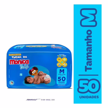 Fralda Descartável Baby M Pacote 50 Unidades Turma da Mônica