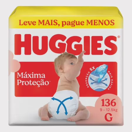 Fralda Huggies Supreme Care G com 136 tiras
