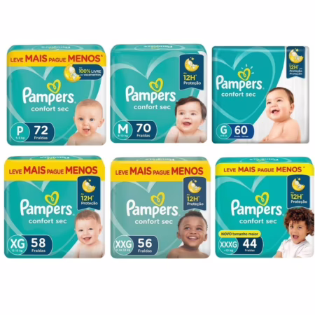 Fralda Pampers Confort Sec P ao XXXG (Pacote Menor!)