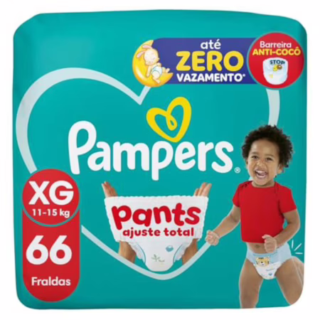 Fralda Pampers Pants Ajuste Total Tamanho XG, Fácil de Vestir, 66 Unidades